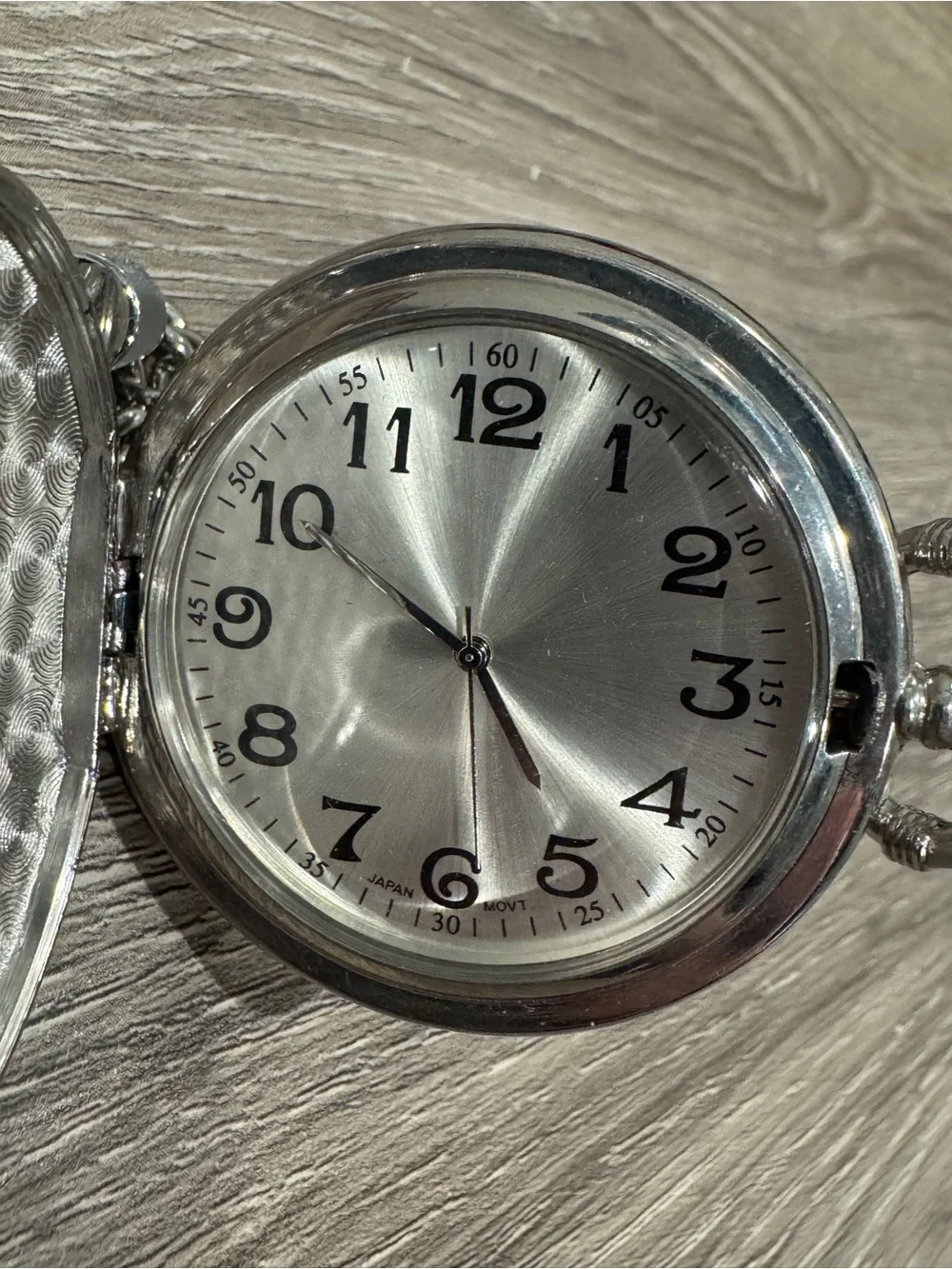 Silver Pocket Watch with Train Motif and Chain - Men Accessories